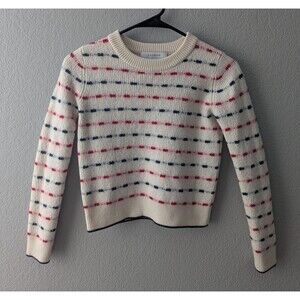 La Ligne Morse Sweater Women's Size Small Cream White Dash Stripe Wool Crewneck